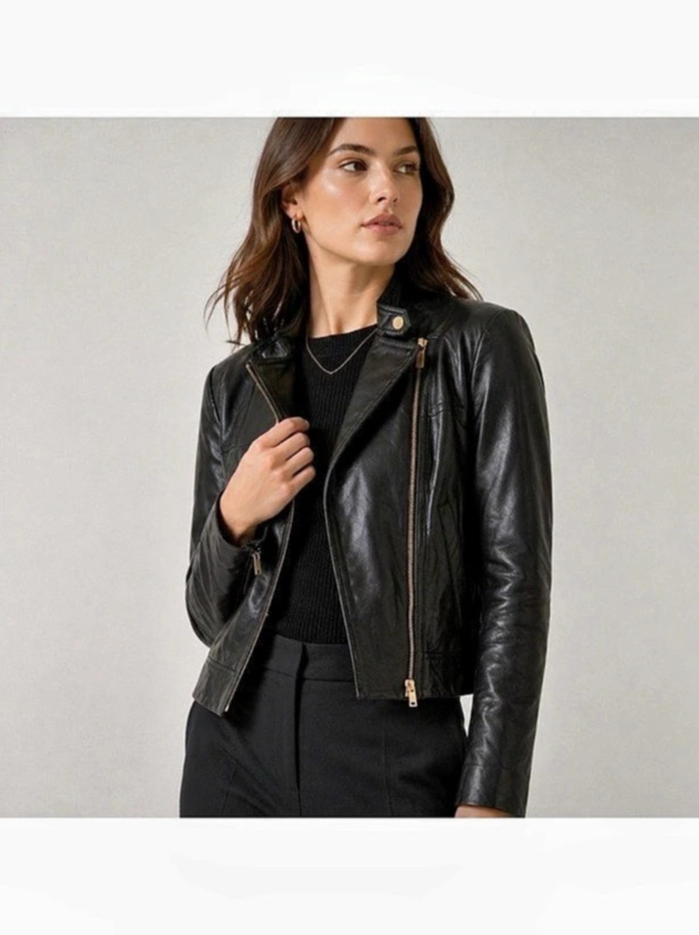 Michael Kors Leather Moto Jacket in Black Size Medium